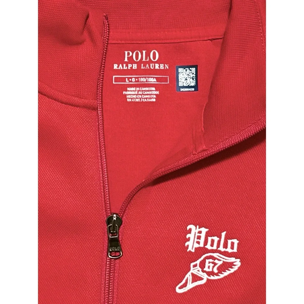 NWT Polo Ralph Lauren Mens L Double Knit Track Jacket Red Winged Foot Logo Zip